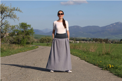 Dlhá ľanová sukňa šedá — foto 3