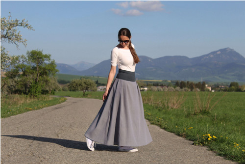 Dlhá ľanová sukňa šedá — foto 5