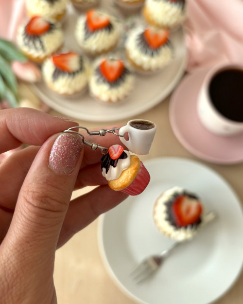Náušnice DEWEWE cupcake a káva (visačky) — foto 2