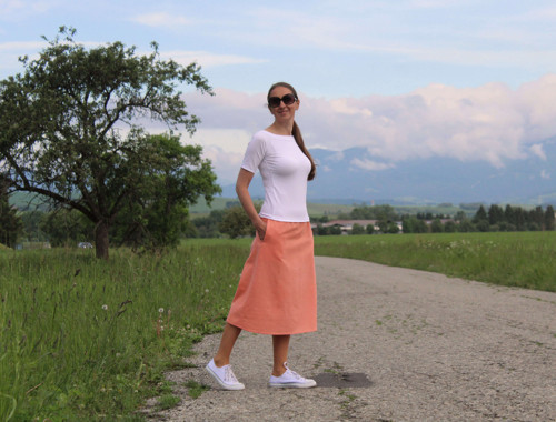 Ľanová sukňa broskyňová S-M — foto 3