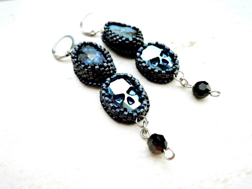 Náušnice Blue skull s labradoritem a Swarovski — foto 4