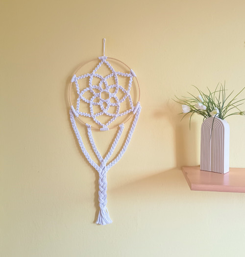 Macramé mandala dekorácia biela — foto 2