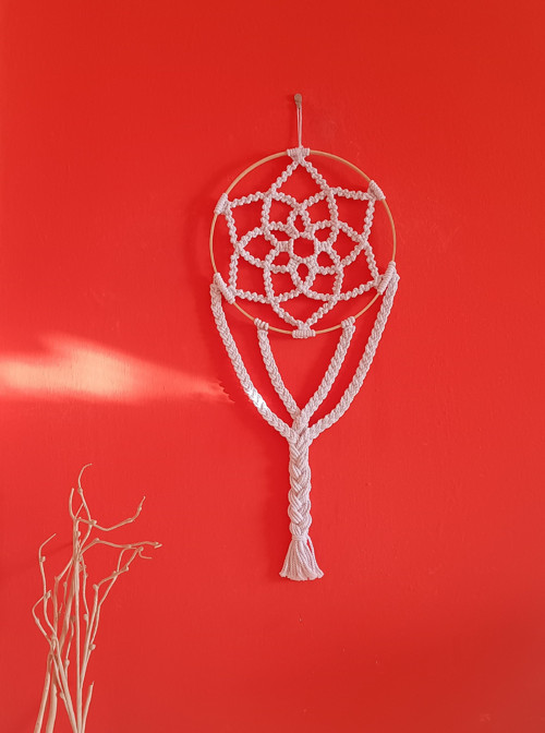 Macramé mandala dekorácia biela — foto 5