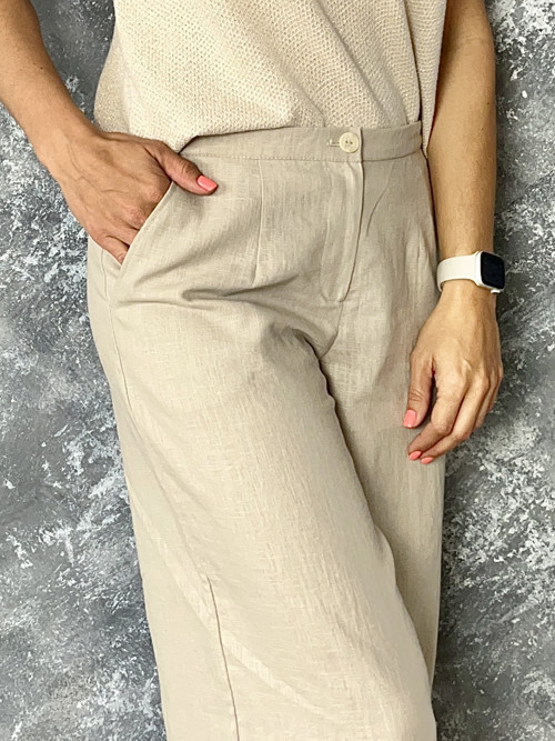 LNĚNÉ KALHOTY - BÉŽOVÉ — foto 2