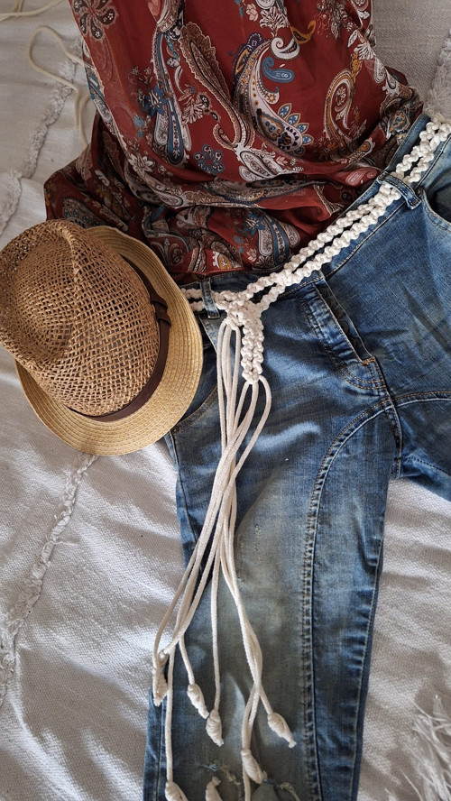Boho/macramé opasek/pásek smetanový — foto 3