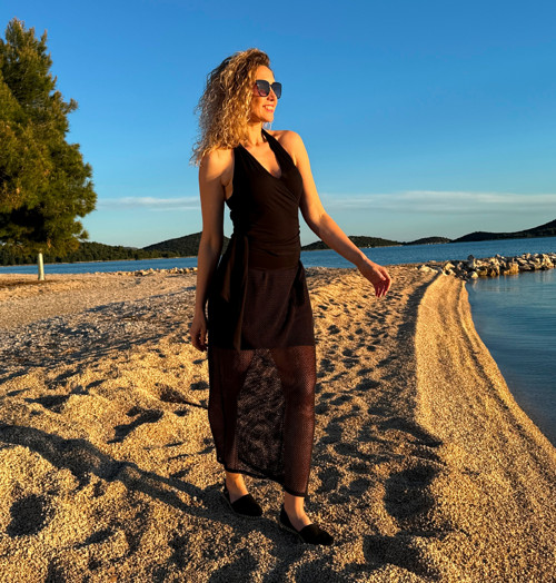 Tunika s mašlovým vázáním černá za krk — foto 4