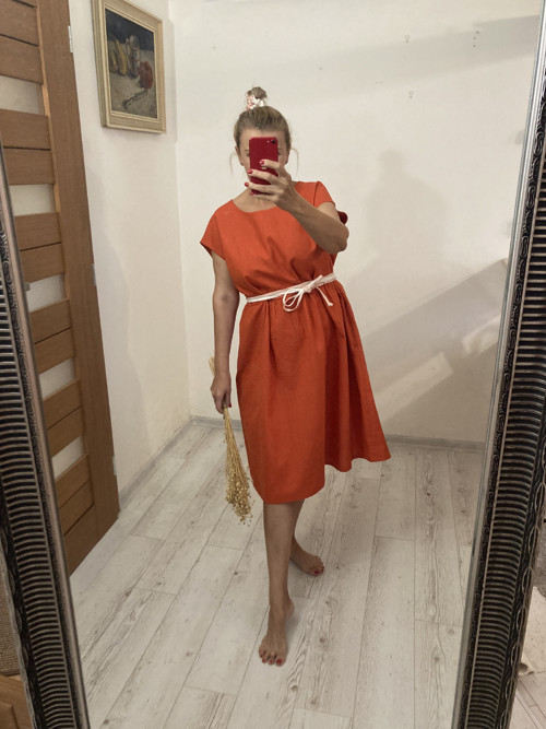 Ľanové Šaty s Vreckami /ORANGE/ — foto 3