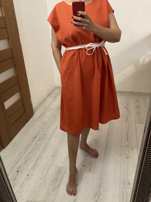 Ľanové Šaty s Vreckami /ORANGE/ — foto 2