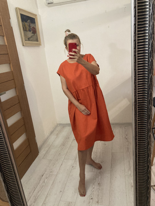 Ľanové Šaty s Vreckami /ORANGE/ — foto 4