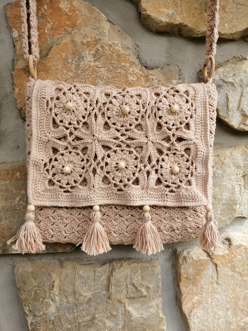 Kabelka háčkovaná béžová — foto 2