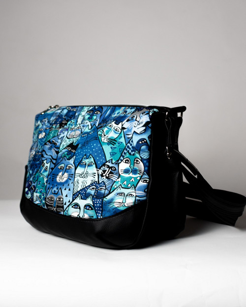 Dvoukomorová crossbody kabelka - Modré kočky — foto 2