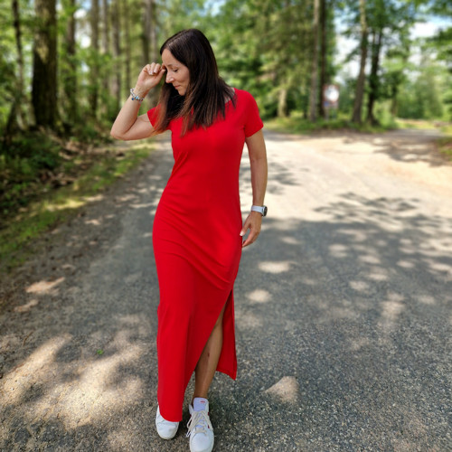 Červené dlouhé šaty Zoe ...S — foto 3