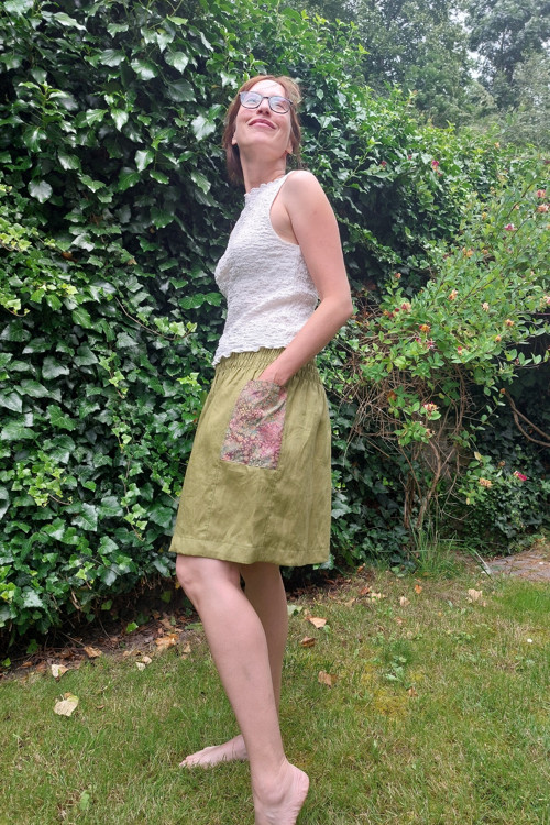 Lněná sukně Olivová — foto 5