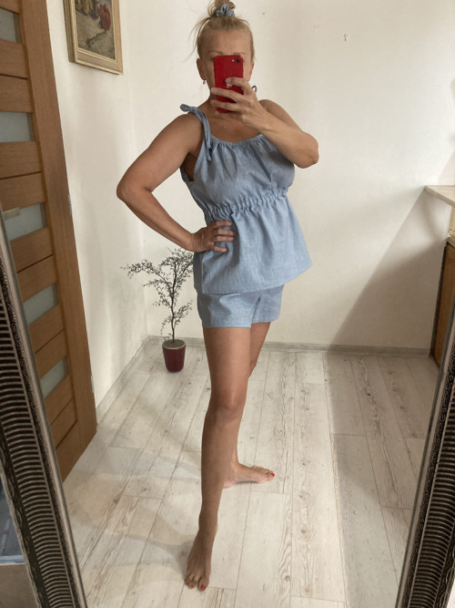 Ľanový SET -TOPíK + GAťuše /shadow blue/ — foto 2