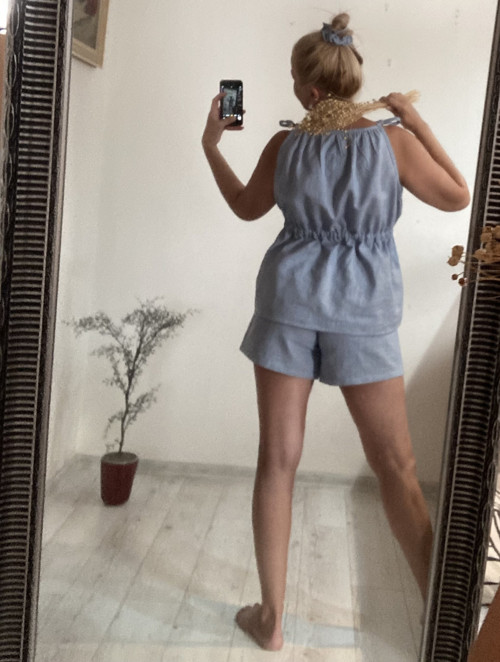 Ľanový SET -TOPíK + GAťuše /shadow blue/ — foto 3