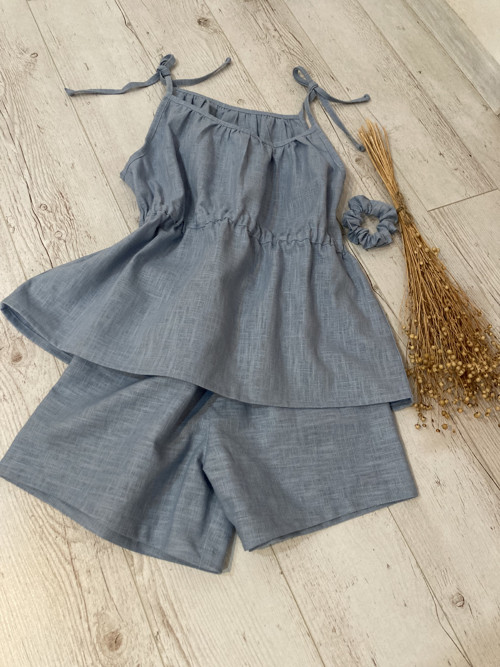 Ľanový SET -TOPíK + GAťuše /shadow blue/ — foto 6