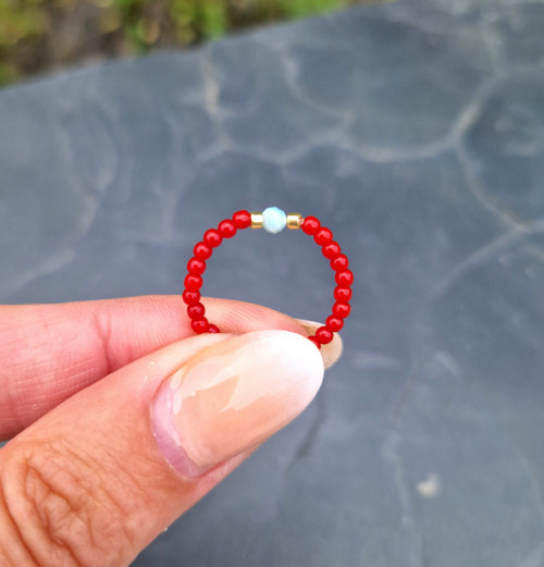 Prsten*larimar*červený korál — foto 2