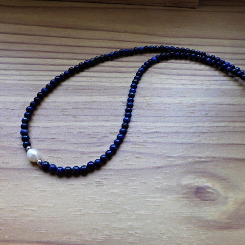 Náhrdelník - lapis lazuli, perla, nerez — foto 3