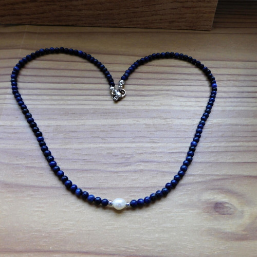 Náhrdelník - lapis lazuli, perla, nerez — foto 2
