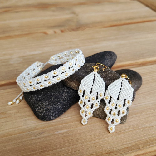Macramé náušnice - hrozen (bílý) — foto 5