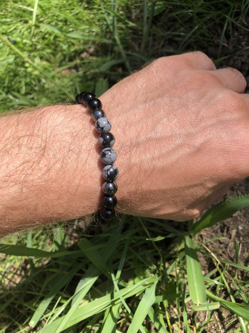 Náramek - PÁNSKÝ - obsidián a hematit (54) — foto 2