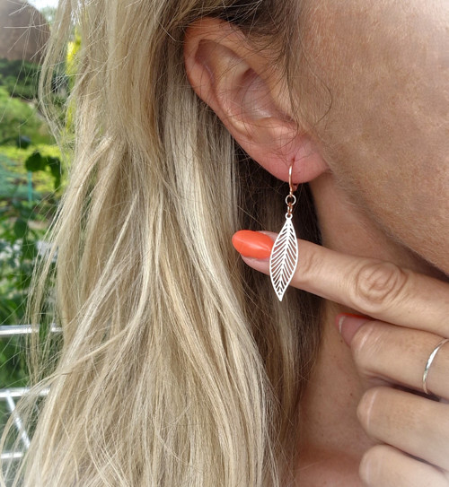 Ocelové náušnice*listy*rosegold — foto 4