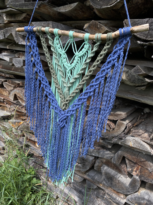 Macramé závěsná dekorace - modrozelená — foto 5
