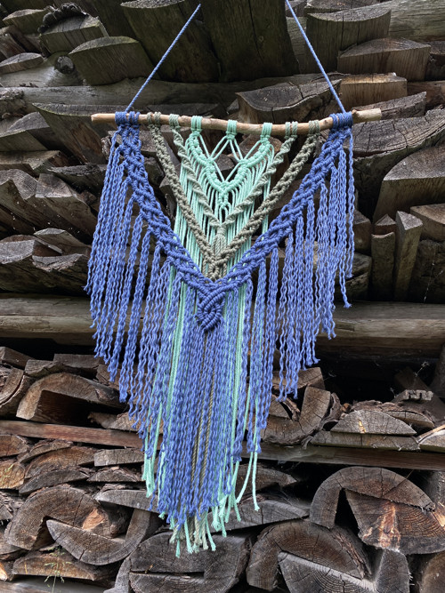 Macramé závěsná dekorace - modrozelená — foto 4