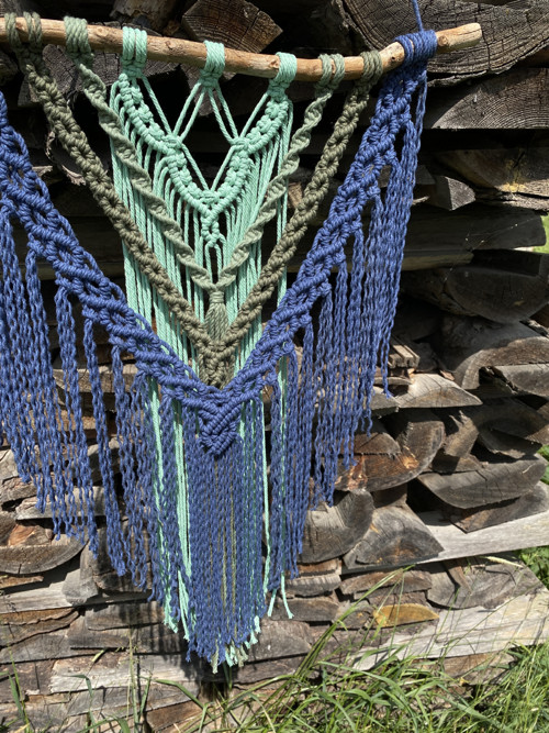 Macramé závěsná dekorace - modrozelená — foto 6