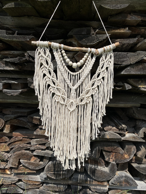 Macramé závěsná dekorace - béžová — foto 4