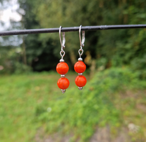 Náušnice jeřabinky*oranžový tyrkenit*ocel — foto 2