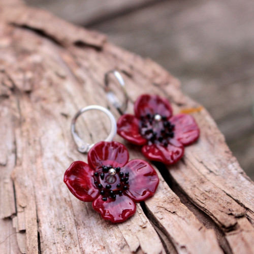 Náušnice VLČÍ MÁKY burgundy — foto 3
