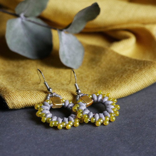 Náušnice Rozetky šedožluté — foto 2