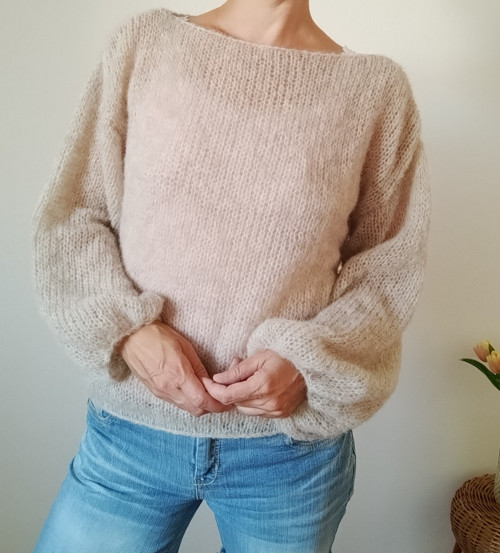 Světle béžový svetr alpaka/hedvábí — foto 3