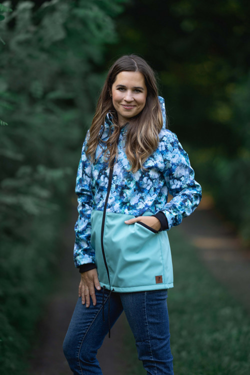 Softshellová bunda Lili kombi modré listí + mint — foto 3