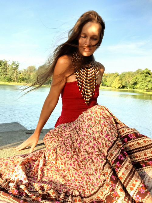 Maxi Boho Sukně S Bordurou Běžová — foto 4