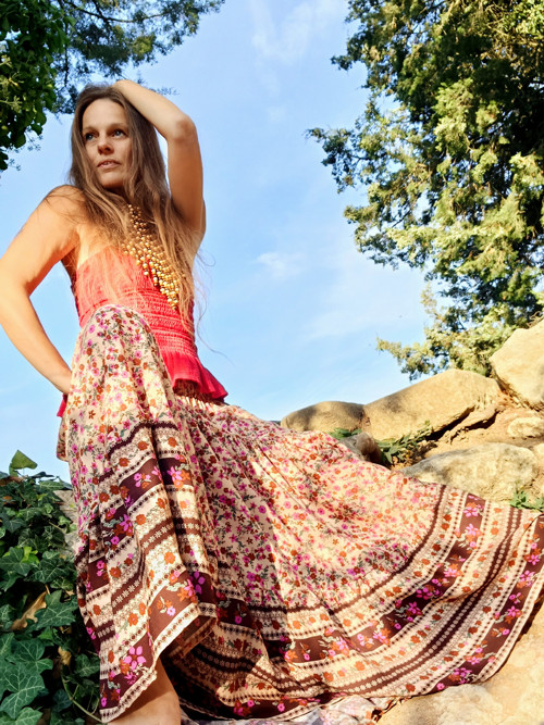 Maxi Boho Sukně S Bordurou Běžová — foto 3