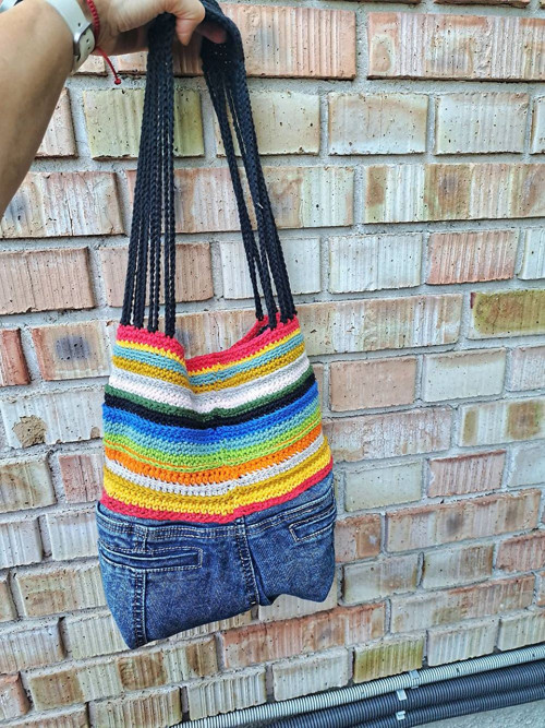 Denim kabelka + pásiky — foto 3
