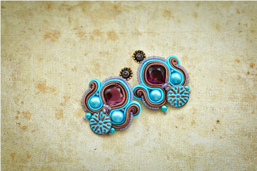 Soutache tyrkysovo-hnědé náušnice — foto 5