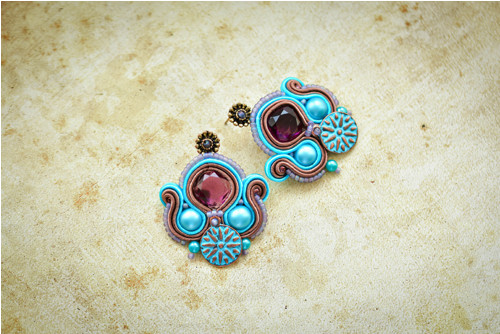 Soutache tyrkysovo-hnědé náušnice — foto 3