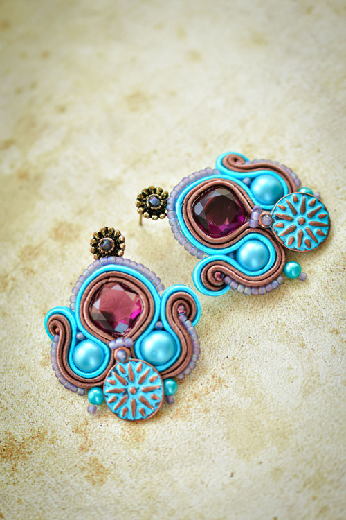 Soutache tyrkysovo-hnědé náušnice — foto 2