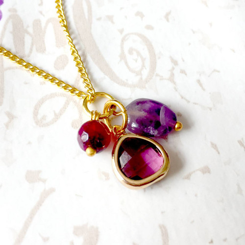 Přívěšek BIRTHSTONE ametyst, rubín - LISTOPAD E048 — foto 3