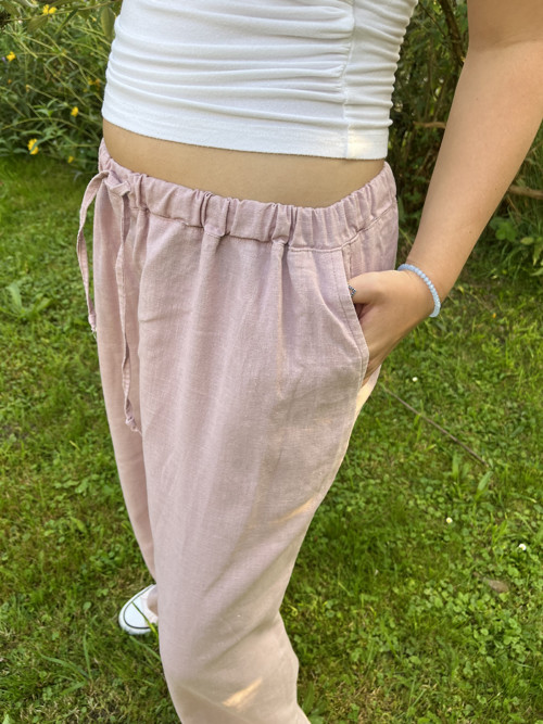 Lněné kalhoty OLD ROSE — foto 3
