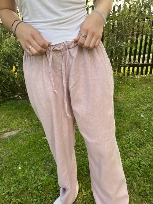 Lněné kalhoty OLD ROSE — foto 4