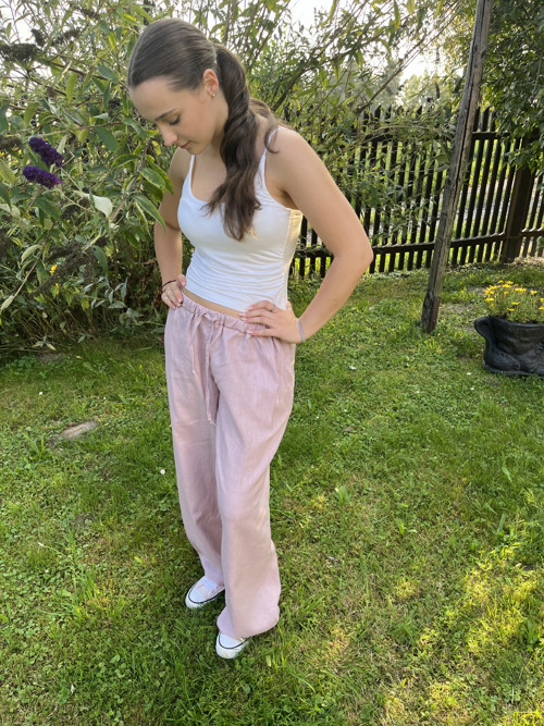Lněné kalhoty OLD ROSE — foto 2