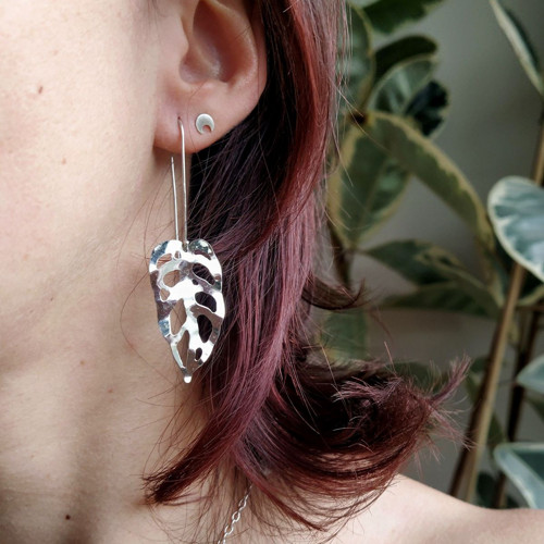 Monstera Adansonii velké stříbrné náušnice — foto 2