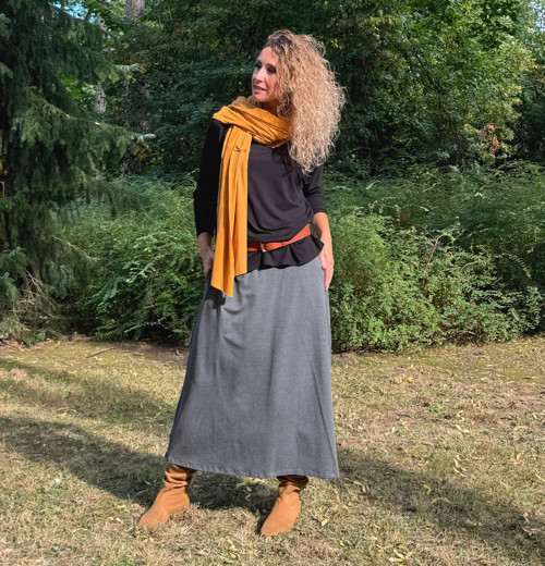 Dlouhá áčková sukně šedá melange — foto 4