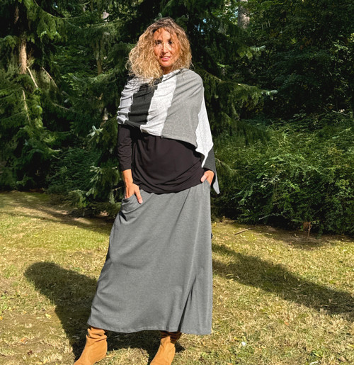 Dlouhá áčková sukně šedá melange — foto 6