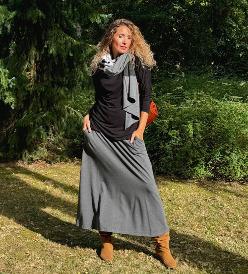 Dlouhá áčková sukně šedá melange — foto 3