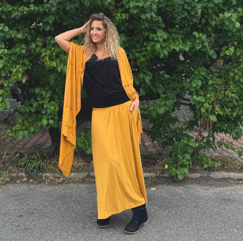 Dlouhá sešívaná šála hořčicová — foto 5
